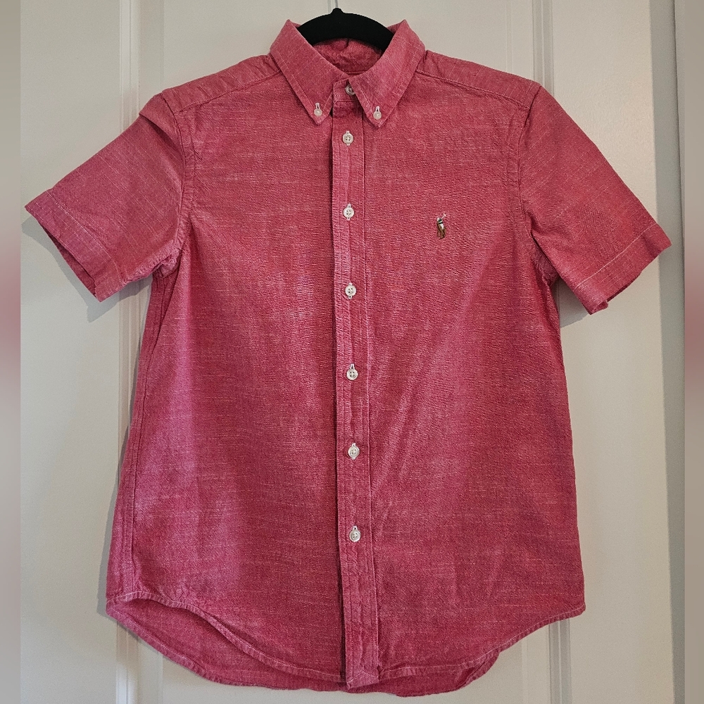 Polo Ralph Lauren Solid Chambray Red Woven Button Down Shirt